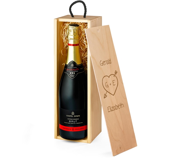 Anniversary & Wedding Chapel Down Sparkling English Wine Gift Box With Engraved Personalised Lid
